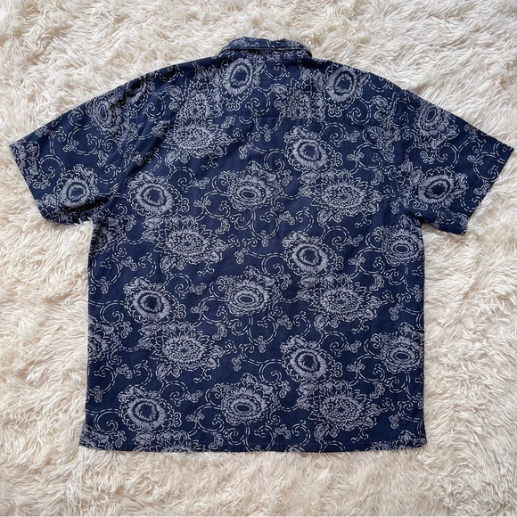 Vintage Polo Jeans Company Shirt Navy Blue Floral Short Sleeve calico size M - Picture 3 of 7